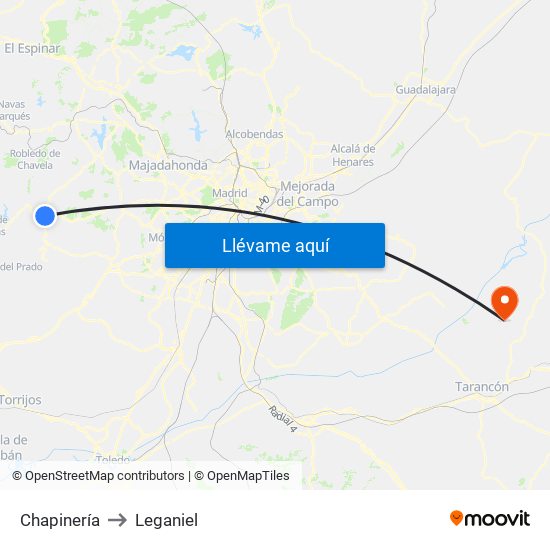 Chapinería to Leganiel map