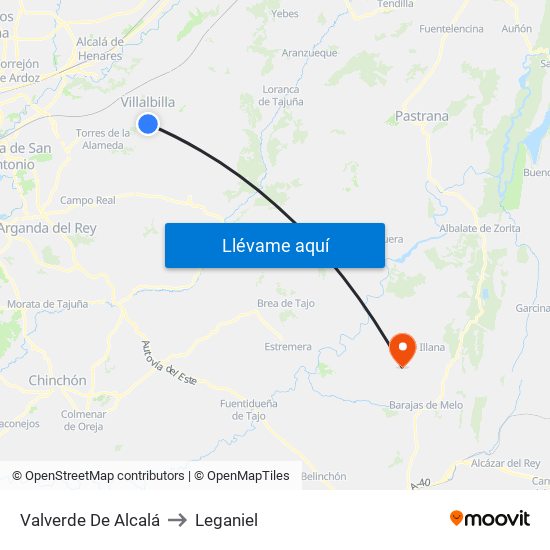 Valverde De Alcalá to Leganiel map