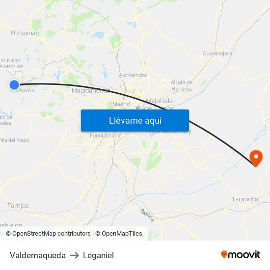 Valdemaqueda to Leganiel map
