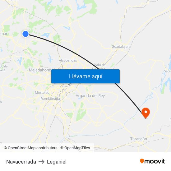 Navacerrada to Leganiel map
