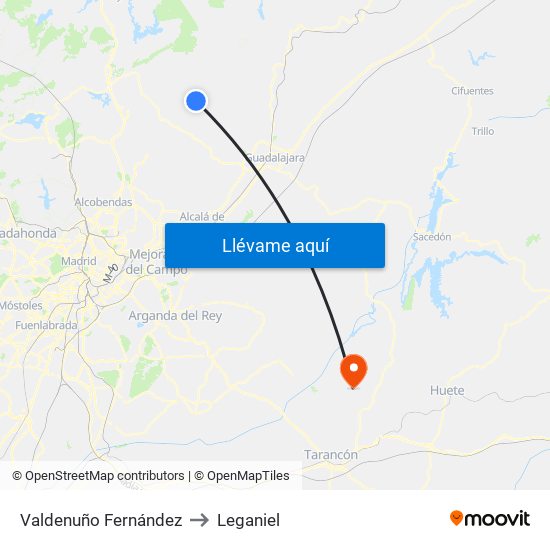 Valdenuño Fernández to Leganiel map