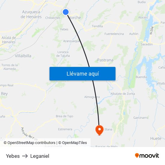 Yebes to Leganiel map