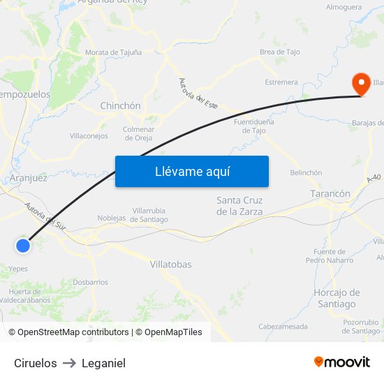 Ciruelos to Leganiel map