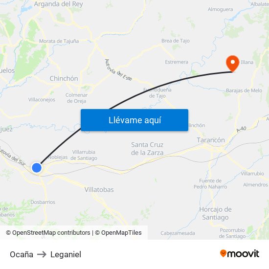 Ocaña to Leganiel map