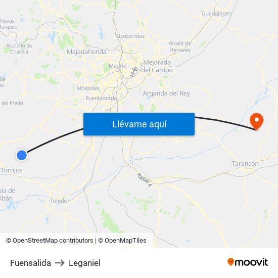 Fuensalida to Leganiel map