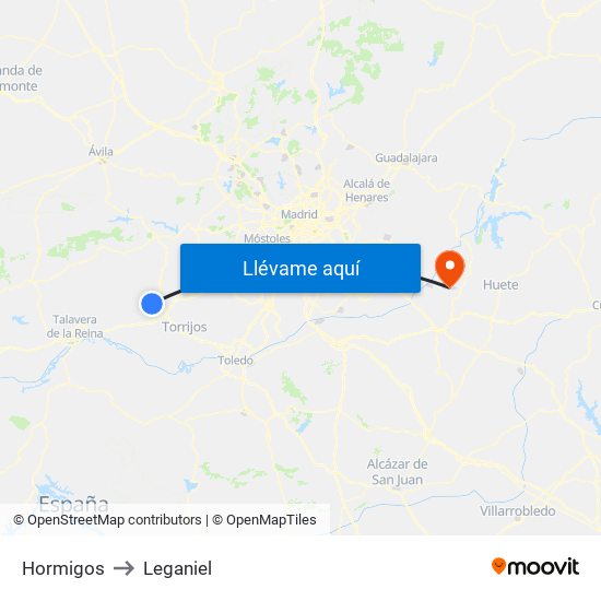 Hormigos to Leganiel map