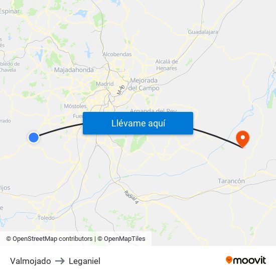 Valmojado to Leganiel map