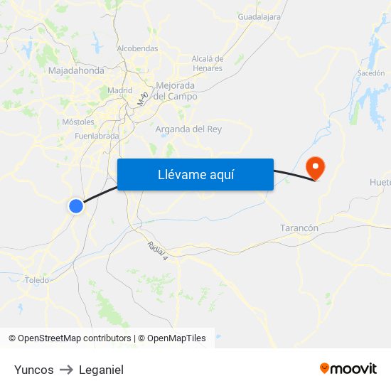 Yuncos to Leganiel map