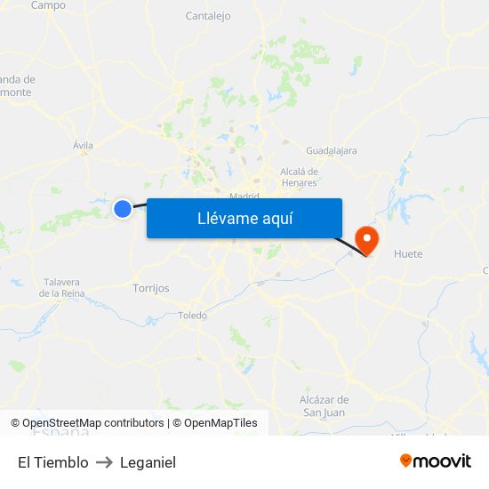 El Tiemblo to Leganiel map