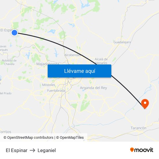 El Espinar to Leganiel map