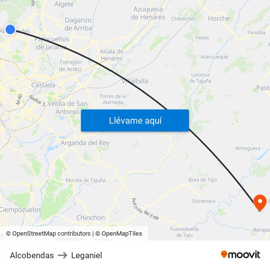 Alcobendas to Leganiel map