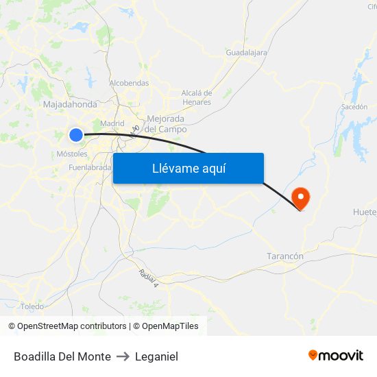 Boadilla Del Monte to Leganiel map
