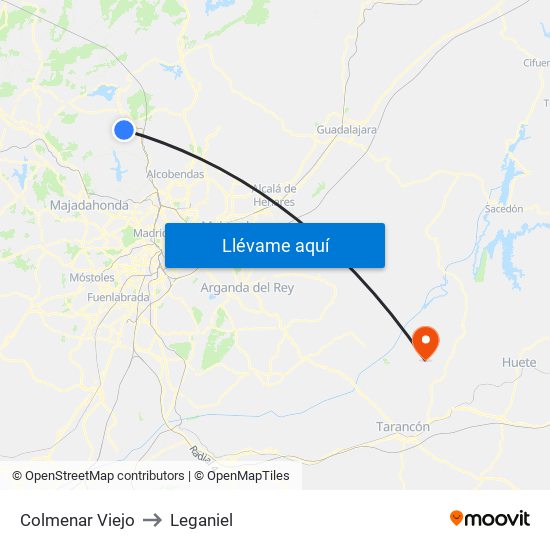 Colmenar Viejo to Leganiel map