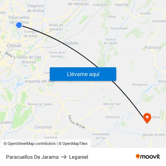 Paracuellos De Jarama to Leganiel map