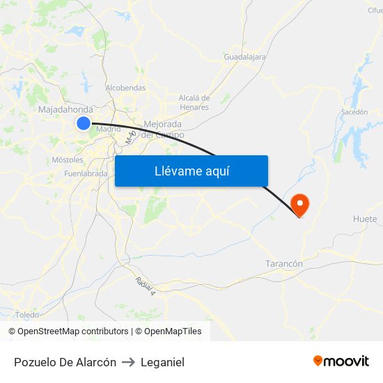 Pozuelo De Alarcón to Leganiel map