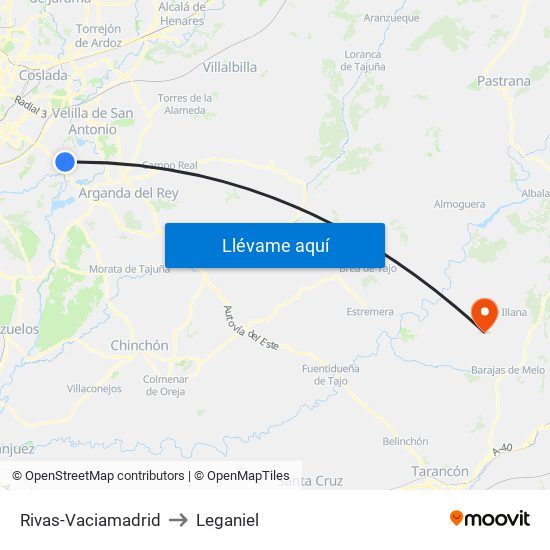 Rivas-Vaciamadrid to Leganiel map
