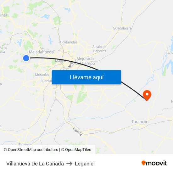 Villanueva De La Cañada to Leganiel map