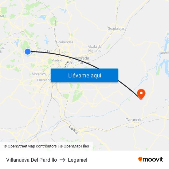 Villanueva Del Pardillo to Leganiel map