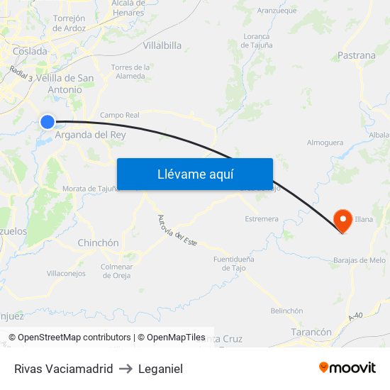 Rivas Vaciamadrid to Leganiel map