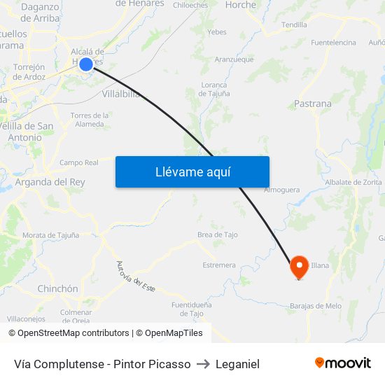Vía Complutense - Pintor Picasso to Leganiel map