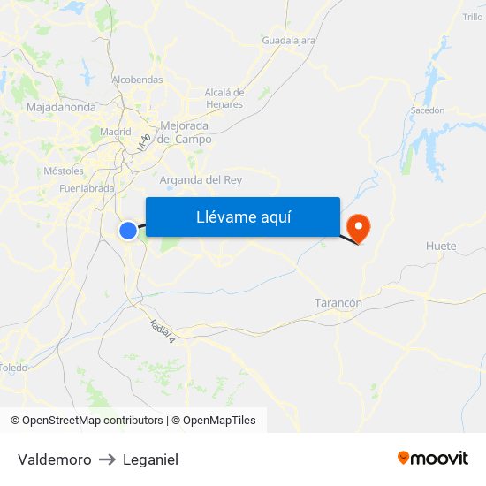 Valdemoro to Leganiel map