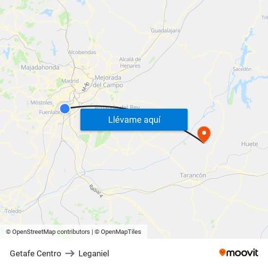 Getafe Centro to Leganiel map