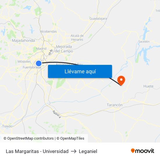 Las Margaritas - Universidad to Leganiel map