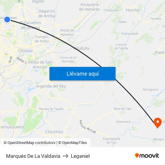 Marqués De La Valdavia to Leganiel map