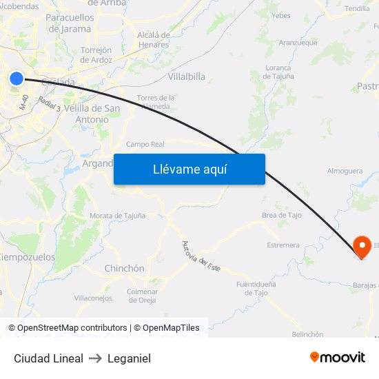 Ciudad Lineal to Leganiel map