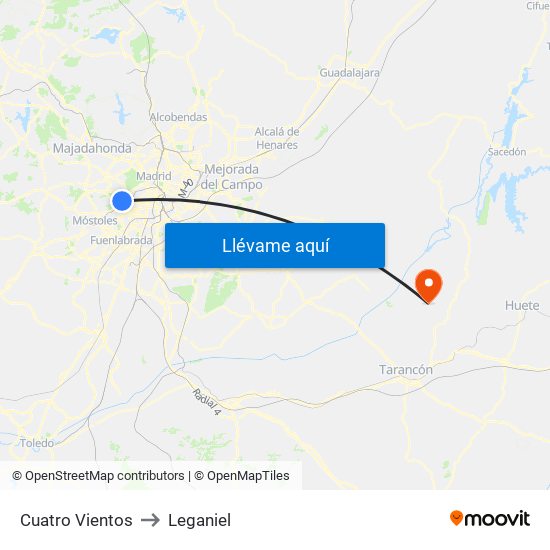 Cuatro Vientos to Leganiel map