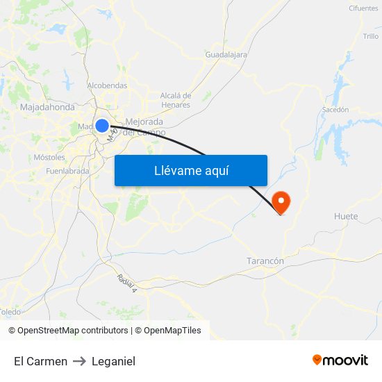 El Carmen to Leganiel map