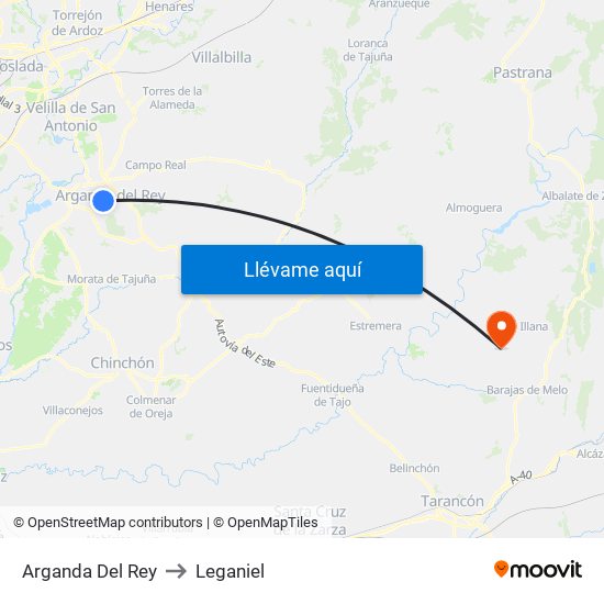 Arganda Del Rey to Leganiel map