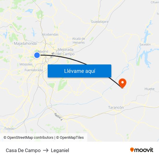 Casa De Campo to Leganiel map