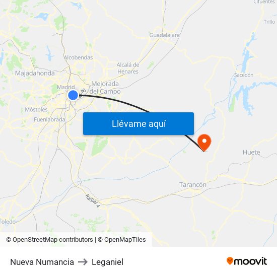 Nueva Numancia to Leganiel map