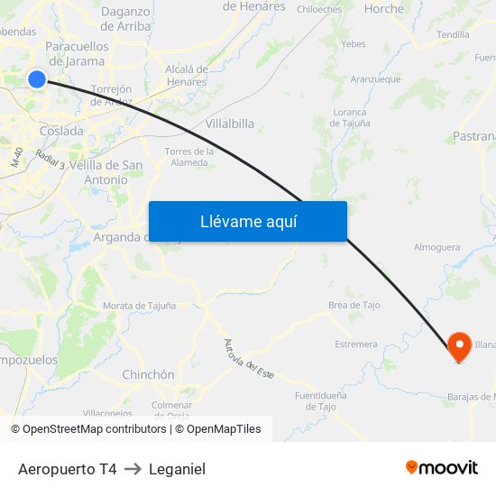 Aeropuerto T4 to Leganiel map