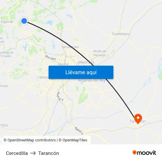 Cercedilla to Tarancón map