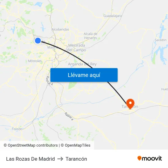 Las Rozas De Madrid to Tarancón map