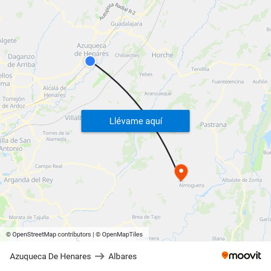 Azuqueca De Henares to Albares map