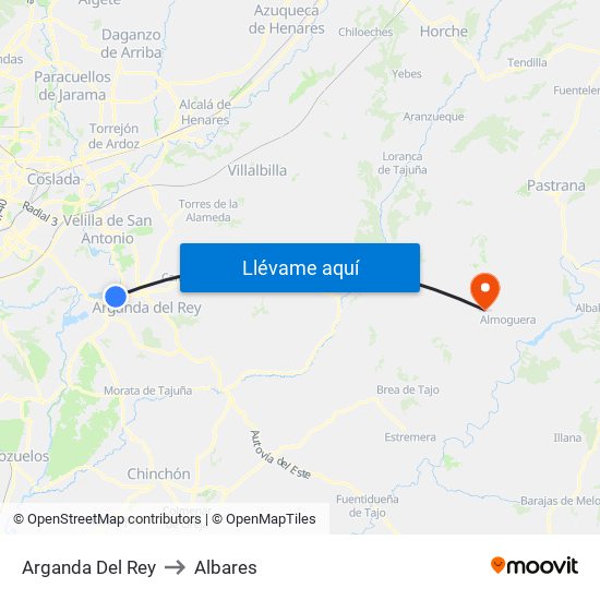 Arganda Del Rey to Albares map
