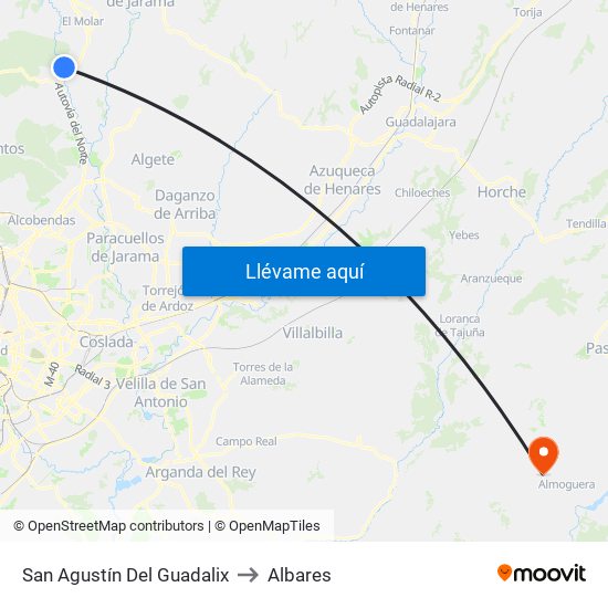 San Agustín Del Guadalix to Albares map