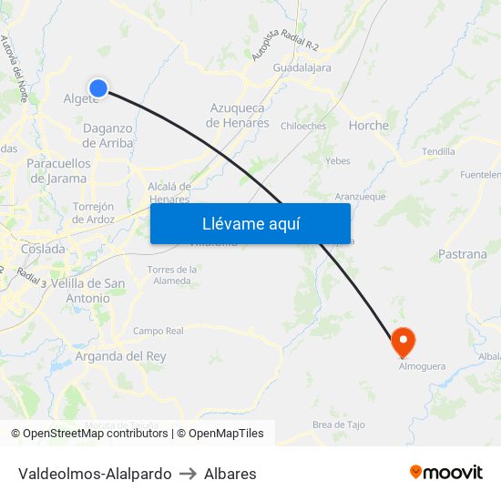 Valdeolmos-Alalpardo to Albares map