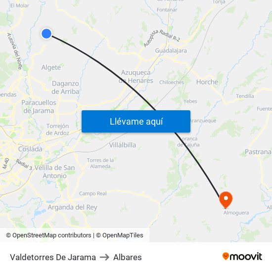 Valdetorres De Jarama to Albares map