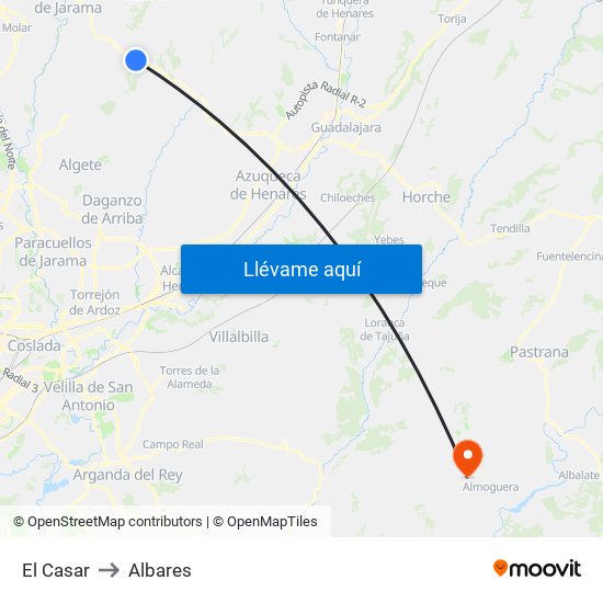 El Casar to Albares map
