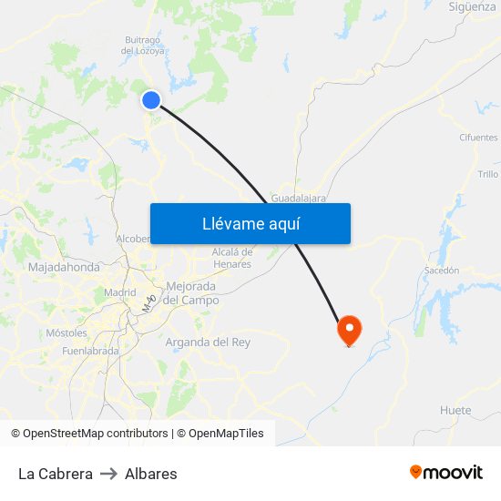 La Cabrera to Albares map