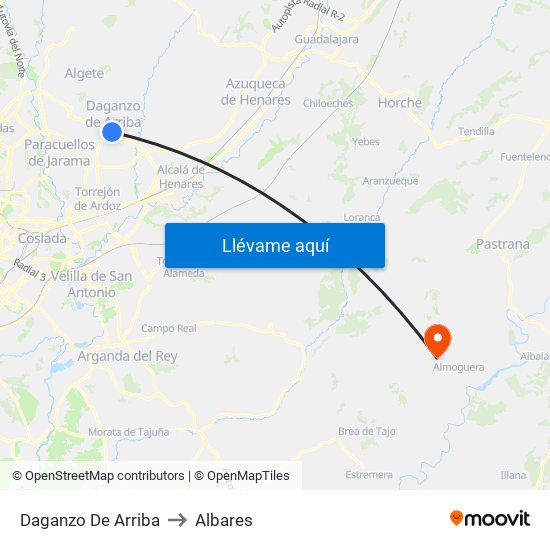Daganzo De Arriba to Albares map