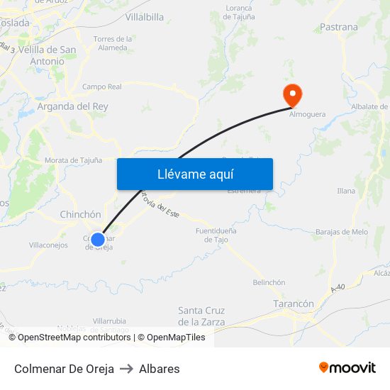 Colmenar De Oreja to Albares map
