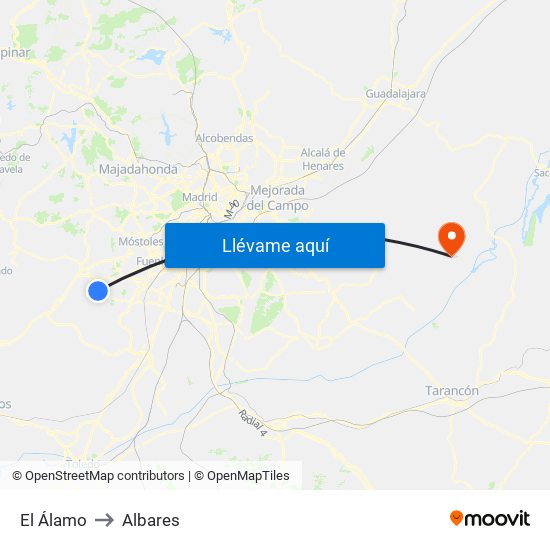 El Álamo to Albares map