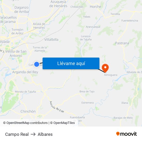 Campo Real to Albares map