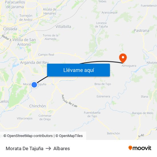 Morata De Tajuña to Albares map