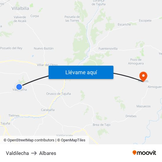 Valdilecha to Albares map
